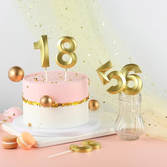 2.76 Inch Diamond Gold 60 Number Birthday Candles, Gold Number Candles, Cake Number Candles, Party Celebration