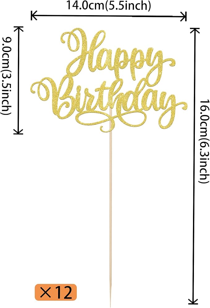 12 PCS Happy Birthday Centerpiece Sticks Double Sided Glitter Birthday Party Table Flower Centerpieces Anniversary Floral Decorations for Celebrating Birthday Party Centerpieces Supplies Gold