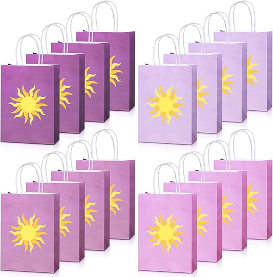 Humyoun 30 Pcs Purple Sun Gift Bags Princess Birthday Party Favors Goodie Candy Treat Paper Bag with Handle Bulk Wedding Party Supplies Decorations, 8.3 x 5.9 x 3.2 Inch