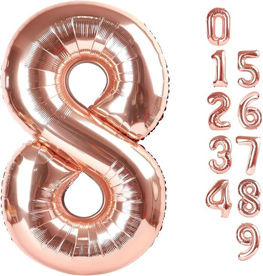 40 Inch Number 8 Balloon, Rose Gold 8 18 28 80 Birthday Balloons for Men Boys, 8th Birthday Decorations Party Supplies, Wedding, Graduations