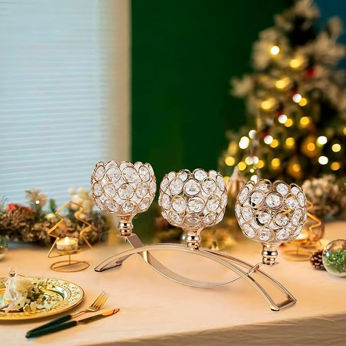 Gold Candle Holders for Table Centerpiece, 3 Arms Metal Candelabra Candlestick Holders for Home Decor, Wedding, Dinning, Party, Anniversary,Christmas Halloween Decorations