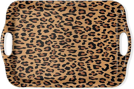 Serving Tray Decorative Tray with Handles Multi-Purpose Rectangular Serving Trays for Restaurant, Parties, Coffee Table, Kitchen - Leopard Print