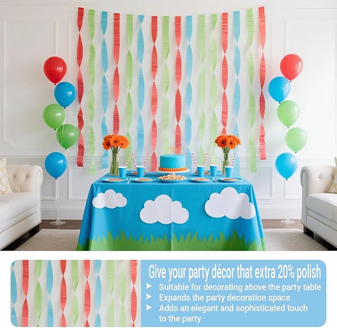 492ft Blue Green Birthday Party Decorations, 1.7in Wide Crepe Paper Streamers for Birthday, Wedding Party-6 Rolls Each 82ft