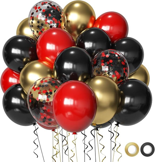 Red Black and Gold Party Balloons, Black Red Gold Latex Balloons 50 Pcs 12 inch Red Black Gold Balloons For Birthday Graduation Hollywood Casino Wedding Party Decoration