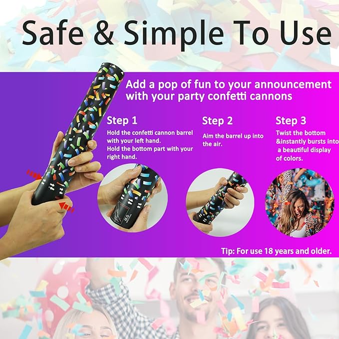 Biodegradable Confetti Cannon 6 Pack Multicolor Party Popper Shooters,12 Inch Large Confetti Cannon for Wedding Celebration Birthday Celebration Baby Shower Decorations Christmas New Year Graduation