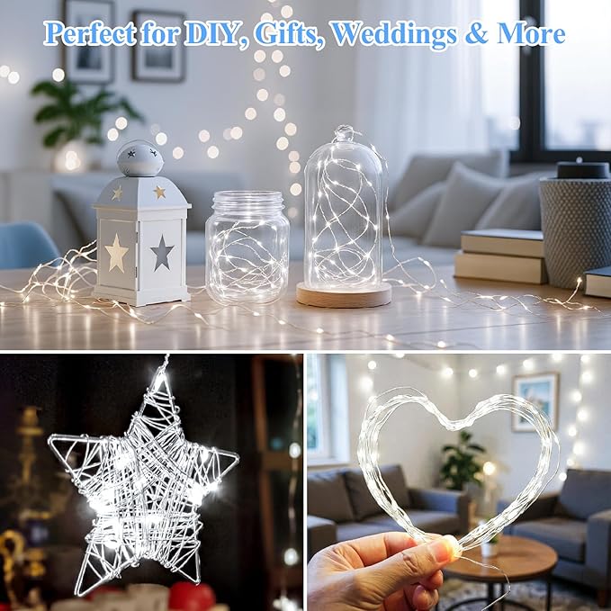 Lakumu 12-Pack Fairy Lights, 7FT 20 LED Battery Operated String Lights, Waterproof Silver Wire Firefly Lights, Cool White for Mason Jars DIY Bedroom Wedding Party Centerpiece Table Decor