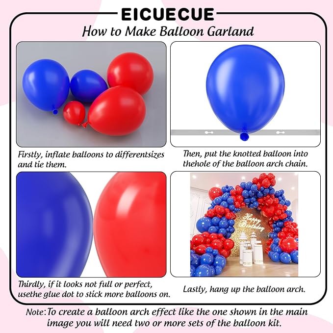 Red and Blue Balloons Garland Arch Kit 154Pcs - 5 10 12 18 inch Different Size Royal Blue and Red Balloon for Birthday Baby Shower Wedding Independence Day Graduation Themed Party Decorations