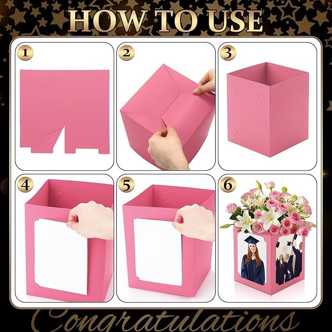 Spiareal 12 Pcs Graduation Box Centerpieces for Table 6/7 Inch Photo Display Congrats Grad Party Favor Gift College Picture Box Photo Props Frame for Graduation Table Decoration(Pink)