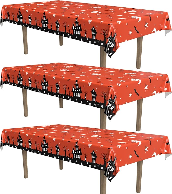 Beistle Haunted House Tablecovers, 54” x 108”, 3 Pieces – Plastic Table Cloth, Rectangular Tablecloth, Halloween Tablecloth, Holiday Tablecloth, Halloween Plastic Tablecloth, Halloween Decorations
