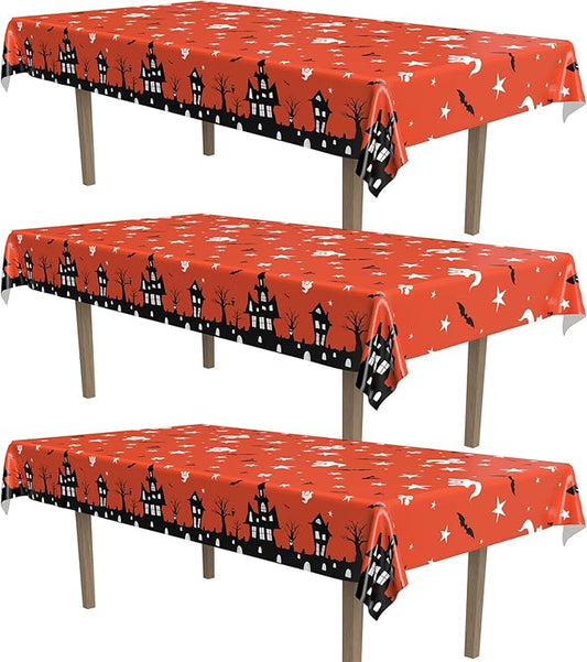 Beistle Haunted House Tablecovers, 54” x 108”, 3 Pieces – Plastic Table Cloth, Rectangular Tablecloth, Halloween Tablecloth, Holiday Tablecloth, Halloween Plastic Tablecloth, Halloween Decorations