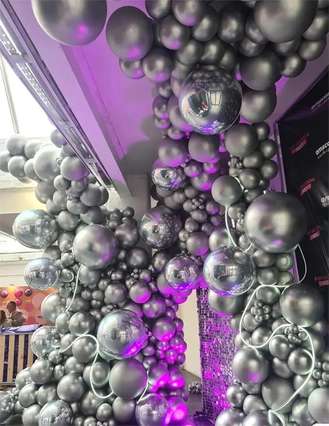 Metallic Silver Balloons, 50 Pcs 12 Inch Silver Chrome Latex Balloons for Balloon Garland or Arch as Wedding, Birthday, Disco Party Balloons Decorations