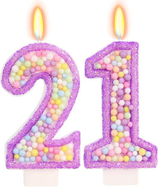 Purple Birthday Candles - Number 21 Candle, Colorful Macaron Candles, 21 Birthday Decorations for Girls, Purple Cake Decorations, Theme Party Supplies