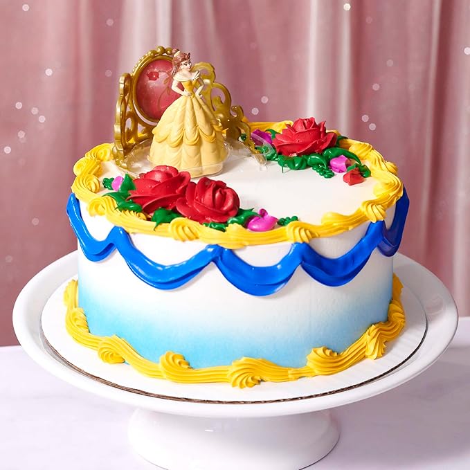 DecoSet® Disney Princess Belle Beautiful As A Rose Cake Topper, 2-Piece Decorations Set with Belle Figurine and Golden Tiara with Spinning Jewel, Beauty and the Beast Cake Decoration