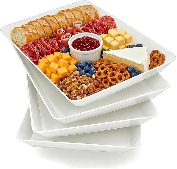 Serving Tray Platter, 17.5'' x 11.5'' x 1.6'', 4 Pcs Food Tray for Veggie Fruit Snack Dessert Cookie Cheese, Food Trays for Party Supplies Display, Large Platters for Serving Food, BPA Free