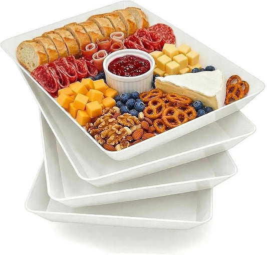 Serving Tray Platter, 17.5'' x 11.5'' x 1.6'', 4 Pcs Food Tray for Veggie Fruit Snack Dessert Cookie Cheese, Food Trays for Party Supplies Display, Large Platters for Serving Food, BPA Free