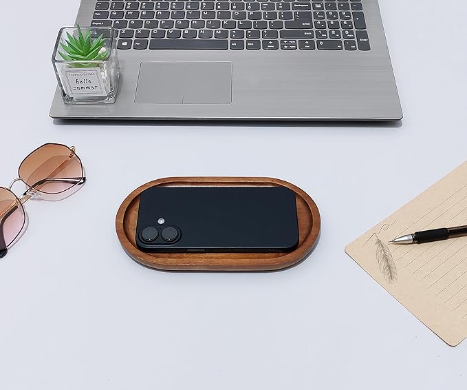 Small Wooden Tray (7.5 x 4.1 inch) 3 Pack, Oval Mini Serving Tray for Coffee Tables, Dessert, Snack, Fruit, Acacia Wood Platter for Vegetable, Decor Restaurant