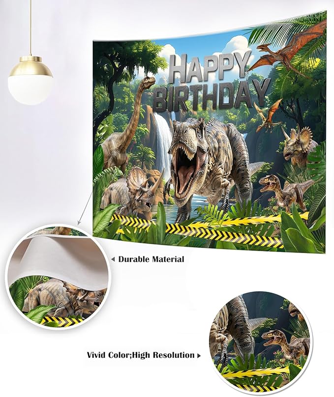 Mocsicka Dinosaur Birthday Backdrop Dinosaur Happy Birthday Party Decorations Dinosaur Photography Background for Boy Dino Photo Supplies (Green, 10x8ft(120"x96"))
