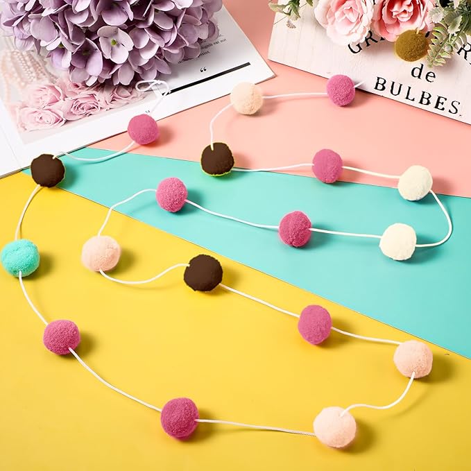 Irenare 9.8 ft Pom Pom Garland Felt Rainbow Garland 2026 Graduation Party Decoration Colorful Pennant Tassel Banner Back to School Birthday Triangle Banner for Classroom School Mantel(Boho Color)