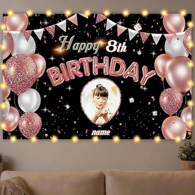 Custom Rose Gold Happy Birthday Banner Backdrop Personalization Large Happy Birthday Yard Sign backgroud It's My Birthday Backdrop Indoor Outdoor Decoration Supplies for Women Girl