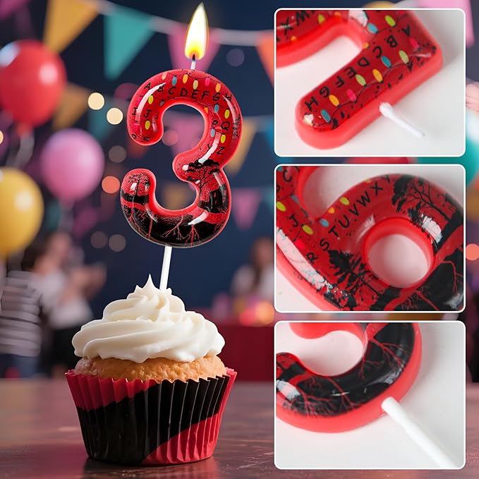 Red Number 13 Birthday Candle for Cake – Dark Horror Style with Alphabet Print & Shadow Design – Unique Cake Topper for Birthday, Anniversary, Themed Party Decoration