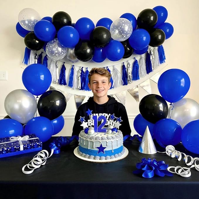 110pcs Blue Balloon 12 inch, Blue Latex Balloon for Birthday Party Baby Shower Wedding(with 2 Ribbons).