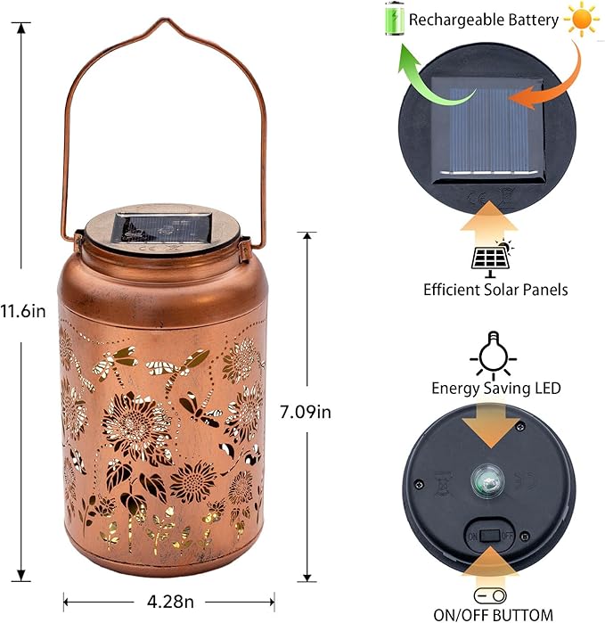 Sunflower Solar Lanterns Outdoor Waterproof Hanging Solar Lights,Gifts for Women Grandma Mom Garden Decor,Lantern Metal Decorative Yard,Patio,Lawn,Porch,Deck,Balcony