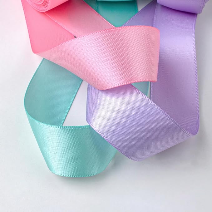 Pastel Satin Ribbon 1 Inch x 60 Yards Assorted Solid Colors Double Faced Rainbow Silk Satin Ribbons for Crafts, Easter, Baby Shower, Birthday, Wedding, Gift Wrapping, Flower Bouquets, Hair Bows