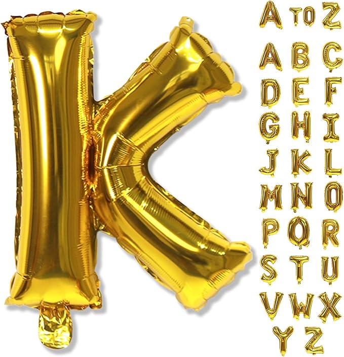 Giant K Alphabet Name Balloon, Gold Self Inflating Custom Letter Balloons Birthday Decor, 40 Inch Helium Mylar Foil Word Balloons Letters for Girls Men Anniversary Party Graduation Decoration Supplies