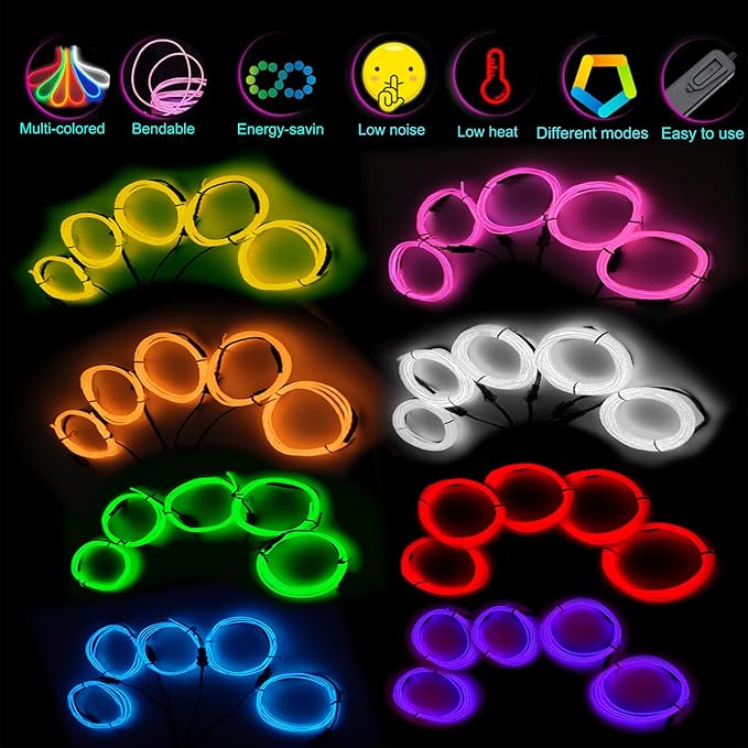 8 pasks 5-in-1 Meter El Wire,Illuminated Decorative Wire, Suitable for Birthday Parties, Thanksgiving, and Other Occasions