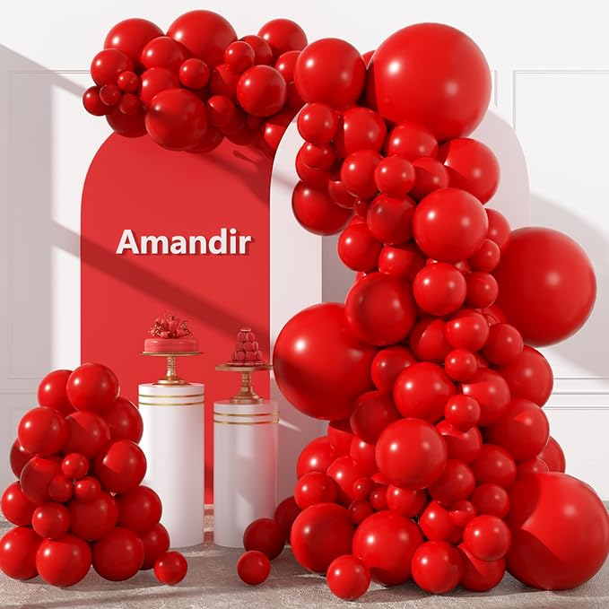 Amandir 153pcs Red Balloons Arch Garland Kit Different Sizes 18 12 10 5 Inch Red Latex Balloon for Birthday Wedding Anniversary Cherry Casino Movie Valentine's Day Christmas Party Decorations