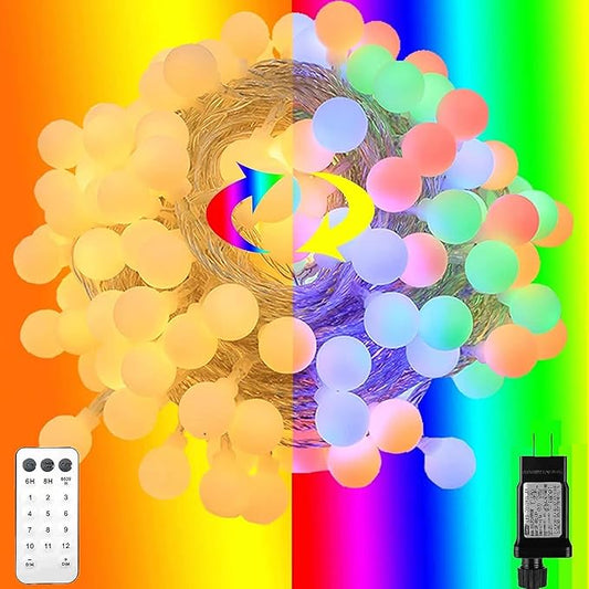 RaThun 180ft Color Changing String Lights, 300 LED Multicolor & Warm White Globe Lights with Remote, 11 Modes, IP44 Waterproof, Plug in Fairy Lights for Indoor Outdoor Christmas Party Garden Decor