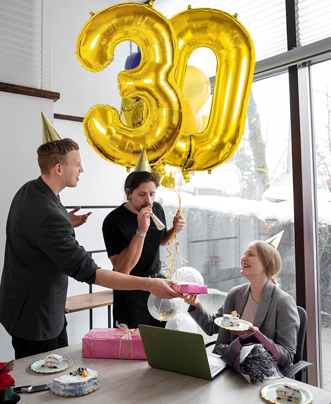 40 inch Number Balloon 0-9 Gold Large Number 3 Balloons,Digital Balloons for Birthday Party Celebration Decorations Supplies, Helium Foil Number Balloons for Wedding Anniversary