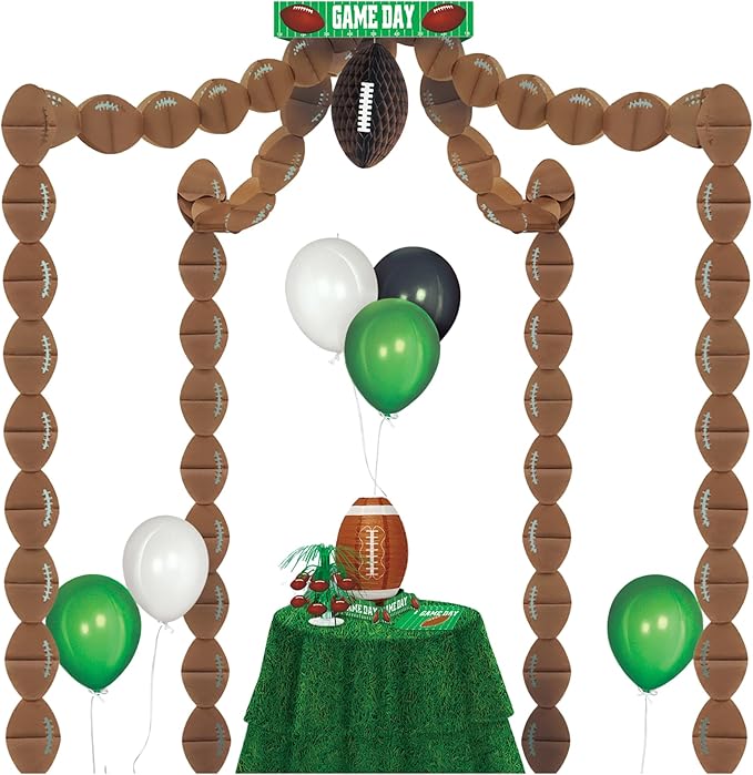 Beistle Paper Football Canopy for Game Day Parties – Sports Decorations, 20' x 20', Brown/Green/White