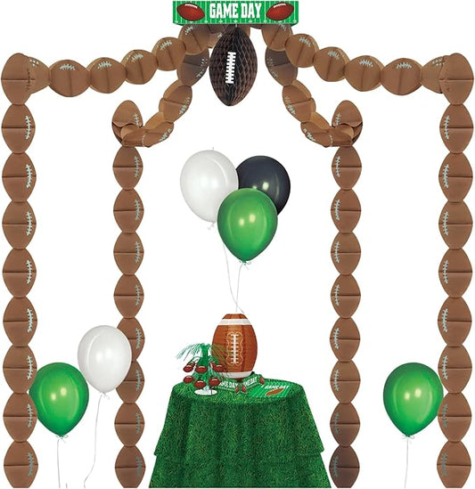 Beistle Paper Football Canopy for Game Day Parties – Sports Decorations, 20' x 20', Brown/Green/White