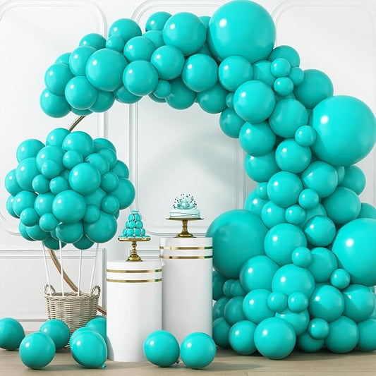 RUBFAC Teal Blue Balloons 129pcs Different Sizes 18 12 10 5 Inch, Latex Turquoise Balloon Garland Arch for Birthday Party Decoration Wedding Engagements Anniversary Baby Shower Party Supplies