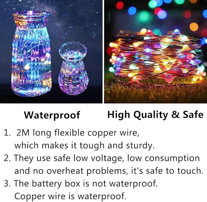 12 Pack Fairy Lights Battery Operated String Lights，7FT 20LED Waterproof Silver Wire Christmas Lights Outdoor,Firefly Mini Lights for Bedroom Party Birthday Wedding Indoor Decorations.