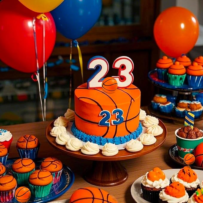 24Pcs Basketballs Cupcake Toppers Foam Sports Ball Cupcake Picks for Baby Shower Kids Basketball Theme Birthday Party Cake Decorations Supplies
