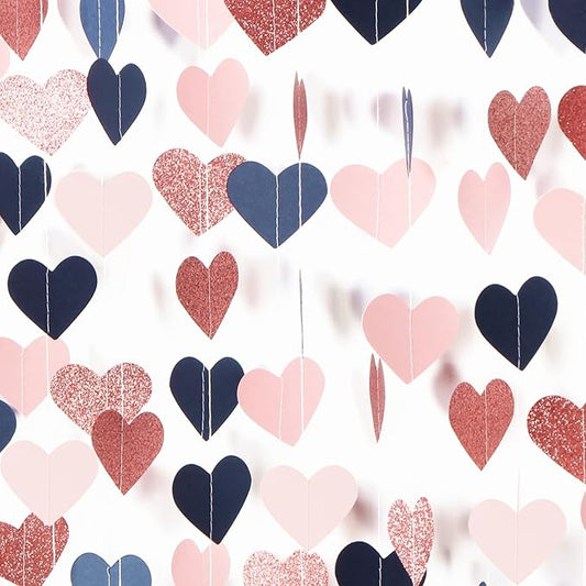 Navy-Blue Pink Rose-Gold Mothers-Day Garland - 52Ft Gender Reveal Party Decorations Streamers Banner,Valentines Bachelorette Bridal Shower Engagement Wedding Heart Hanging Bunting Lasting Surprise