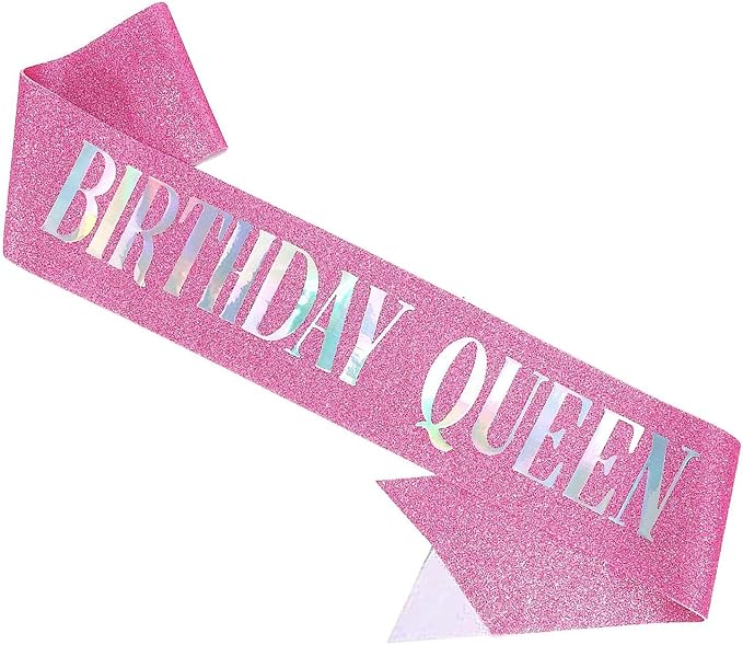 Birthday Queen Sash Pink, Dazzle Foil Letter Glitter Birthday Sash for Women 21st 30th 40th 50th 60th Gifts Fun Bday Party Favors Decorations