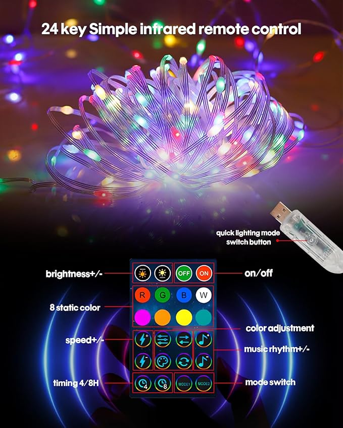 Super RGB Smart Fairy Lights 16.4Ft 50LEDs, Color Changing String Lights with Remote & App Control, RGB-IC Multicolor DIY Twinkle Lights for Bedroom, Birthday, Party, Indoor Holiday Decor