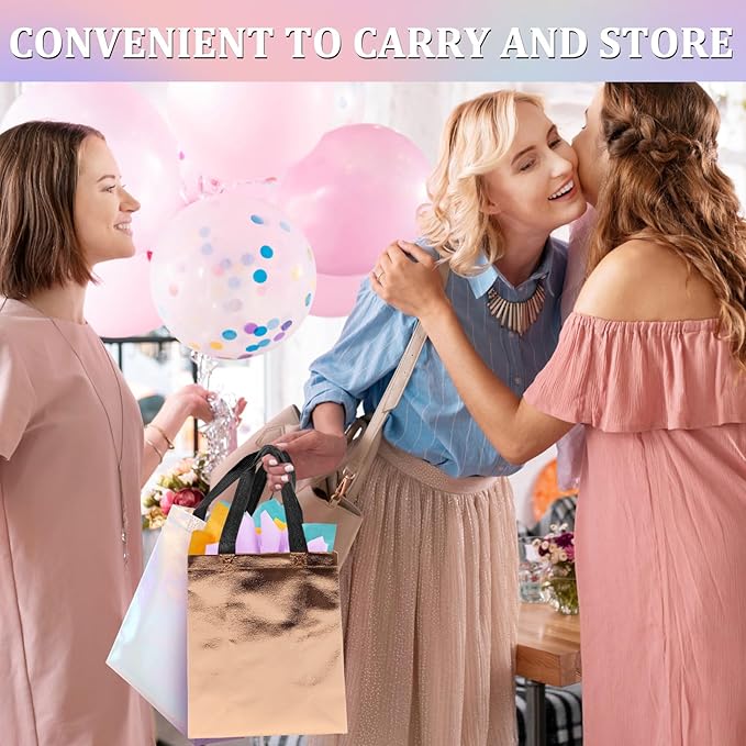 60Pcs Bulk Iridescent Glossy Gift Bags Medium Size, 8x4x10 Inch Holographic Reusable Gift Bags with Handles,Non-woven Gift Bags Bulk,Mix Color (20x Rose Gold,20x Golden Yellow,20x Iridescent Bags ) for Birthday, Wedding, Bachelorette, Party Favors, Hol...