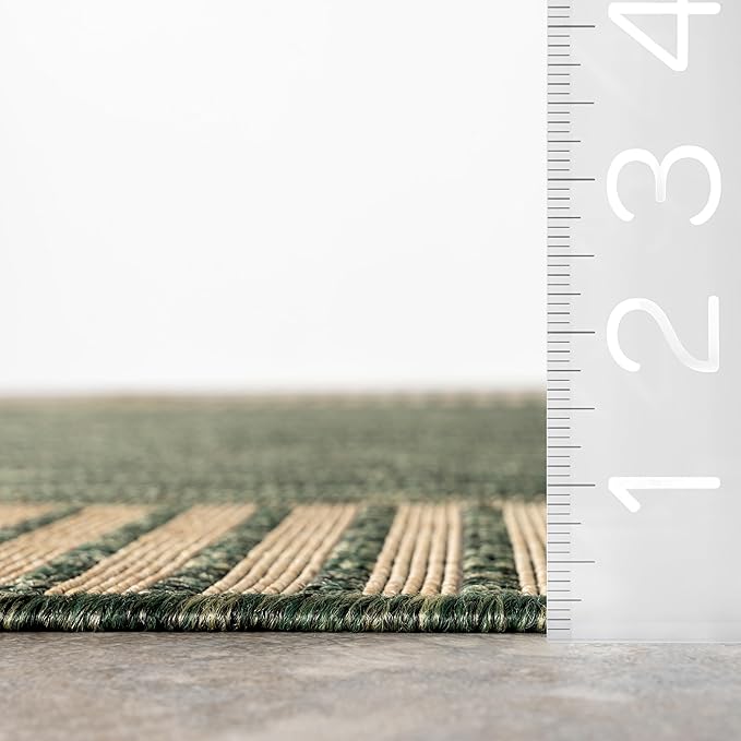 Nuloom Asha Green/Brown, 4' x 6', Casual, Striped Border, Soft and Cozy, High Traffic, Stain Resistant, Easy Clean, Durable Area Rug for Indoor/Outdoor Patio, Deck, Porch, Garden, Courtyard
