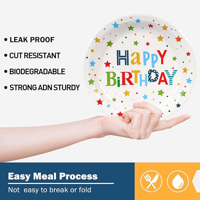 Happy Birthday Party Plates, 9inch-50pcs, Birthday Party Paper Plates, for Decorations