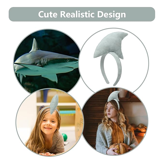 Beviliu Shark Headbands, Animal Headband Shark Fin Headband for Adults Halloween Cosplay, Shark Fin Costume Accessories for Shark Sea Ocean Party Birthday, 4Pack