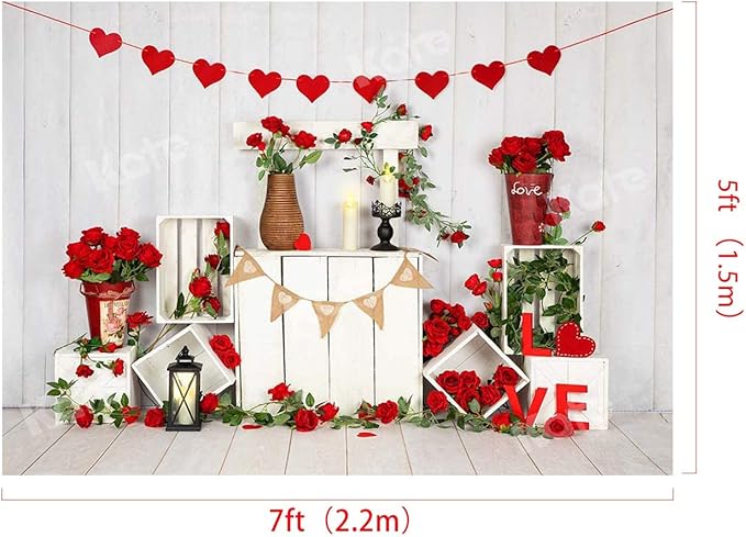 Kate Valentine Photo Backdrop Heart Backdrop with Rose Valentine Decorations for Party, Children, Home, 7x5ft