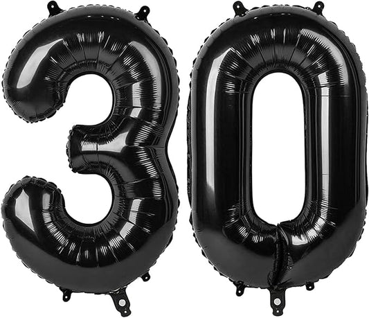 30 Balloon Number, 40 Inch Happy 30th Birthday Decoration for Her Him, Black Foil Number Balloons for Celebration Engagement Memorial Day's Big Event Supplies