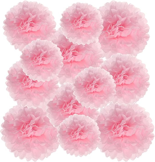 PATIKIL 8" 10" 12" Tissue Paper Pom Poms, 12PCS Pom Poms Paper Flowers Ball Tissue Paper Flowers Assorted Size for Wedding Bridal Shower Birthday Party Backdrop Decoration, Pink