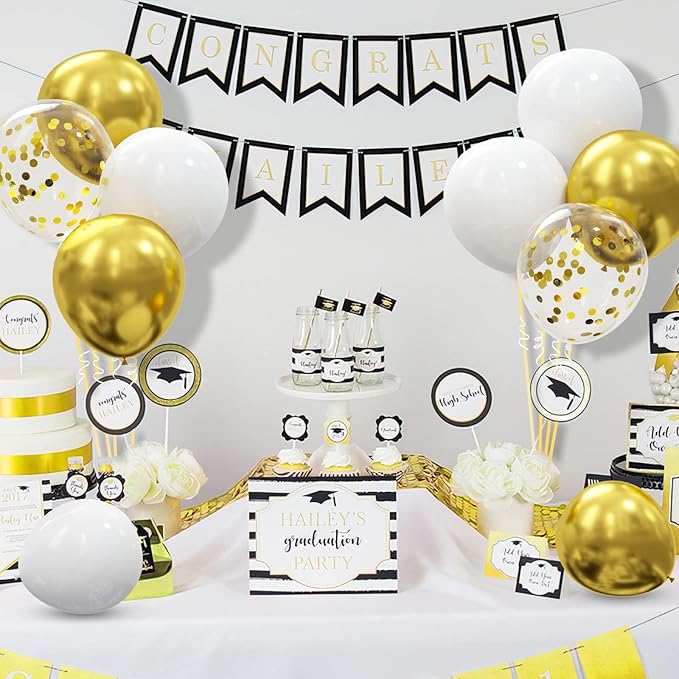 62pcs Gold White Balloons Kit - 12 Inches Gold White Confetti Party Decoration Balloons for Graduation Baby Shower Birthday Wedding Party Decorations Supplies