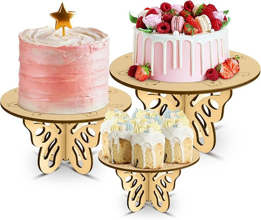FillTouch 3 Pcs Butterfly Wood Cake Stands Set 12'',10'',8''Wooden Butterfly Cupcake Rustic Cake Stands Table Centerpiece for Christmas Wedding Birthday Tea Dessert Party