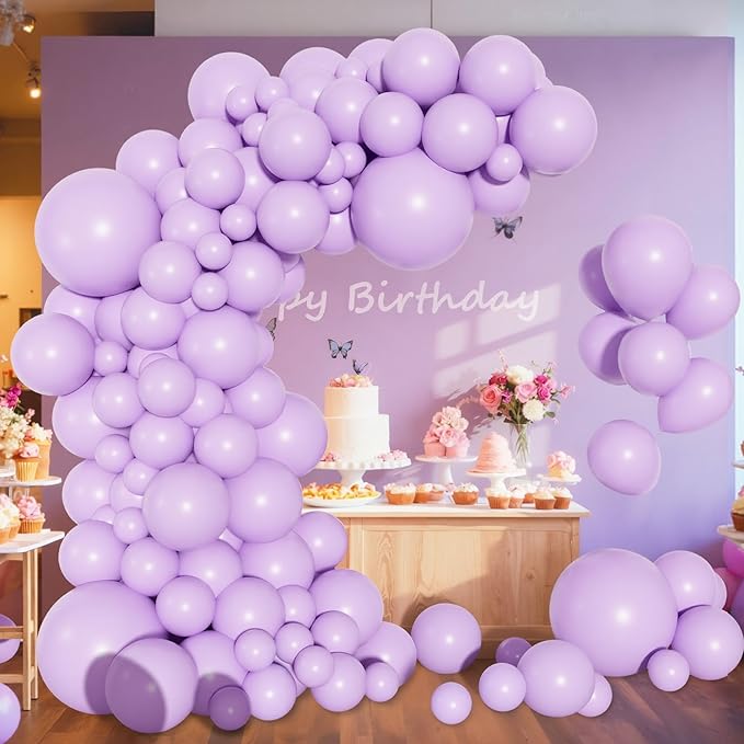 Amandir 153pcs Lavender Balloons Arch Garland Kit Different Sizes 18 12 10 5 Inch Latex Lilac Light Pastel Purple Balloon Fairy Birthday Wedding Princess Gender Reveal Bachelorette Party Decorations